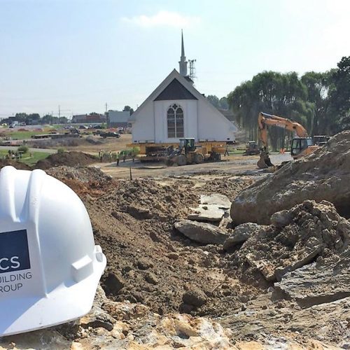 CCS hard hat with chapel relocation in progress